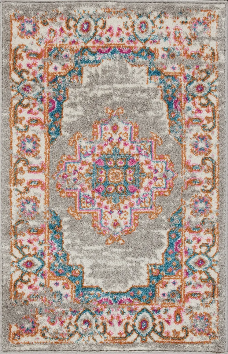 2' X 3' Gray And Gold Medallion Distressed Area Rug