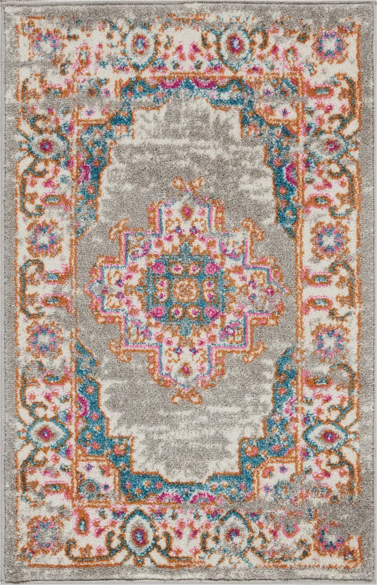 2' X 3' Gray And Gold Medallion Distressed Area Rug