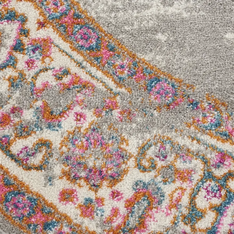 4' Gray And Gold Medallion Distressed Round Rug