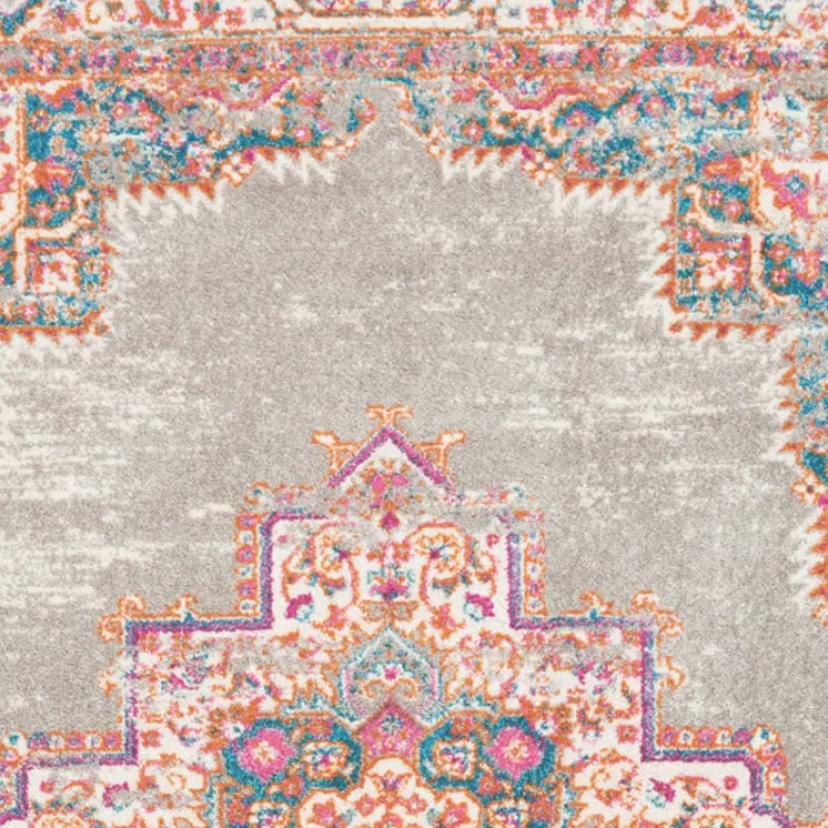 5' X 7' Gray And Gold Medallion Distressed Area Rug