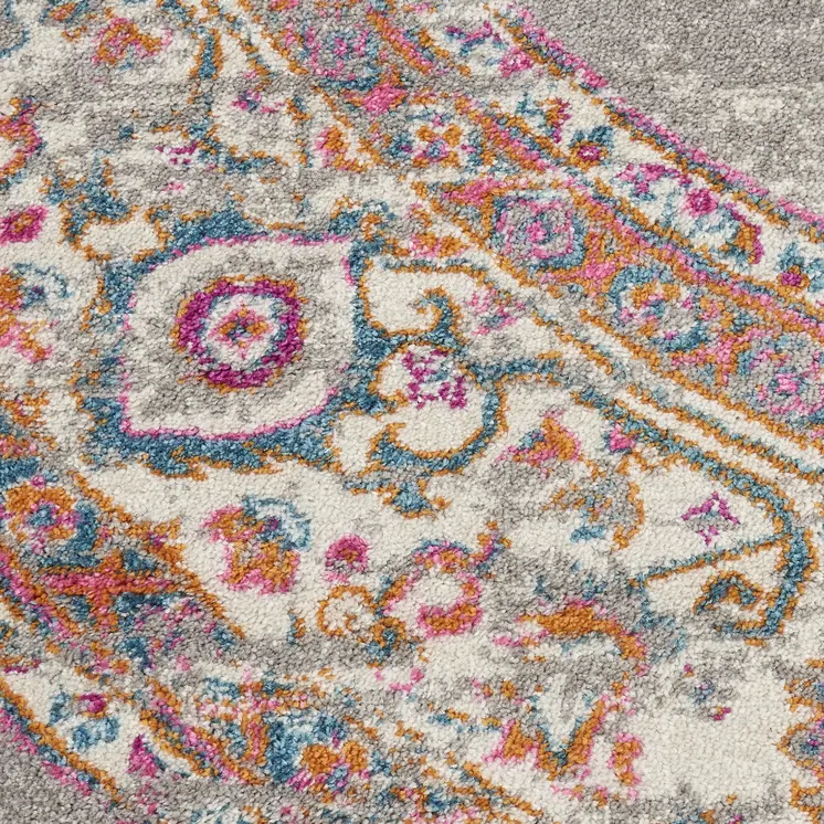 8' Gray And Gold Medallion Distressed Round Rug