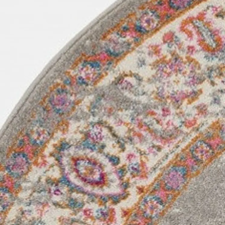 8' Gray And Gold Medallion Distressed Round Rug