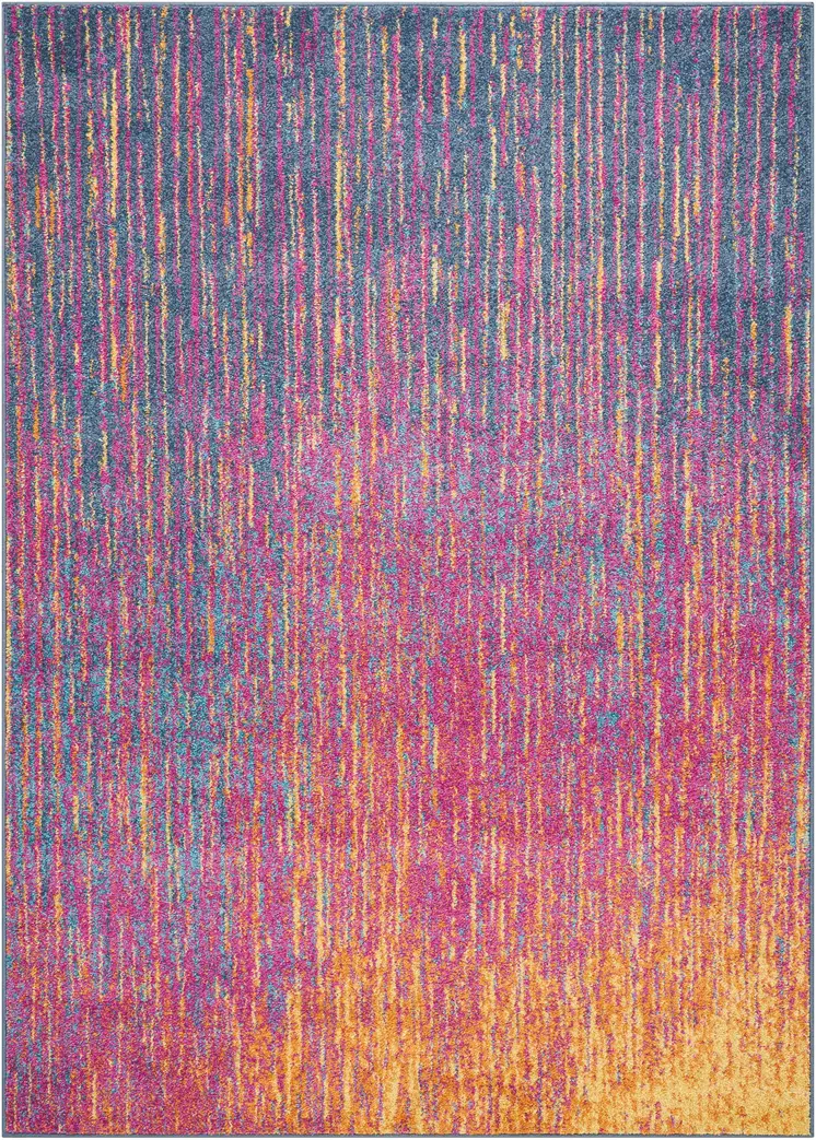 5' X 7' Blue And Orange Abstract Area Rug