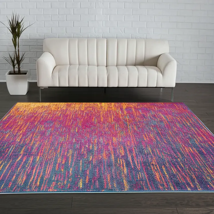 5' X 7' Blue And Orange Abstract Area Rug