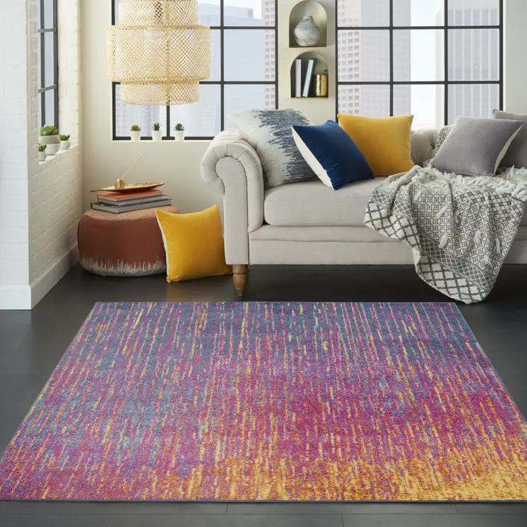 5' X 7' Blue And Orange Abstract Area Rug