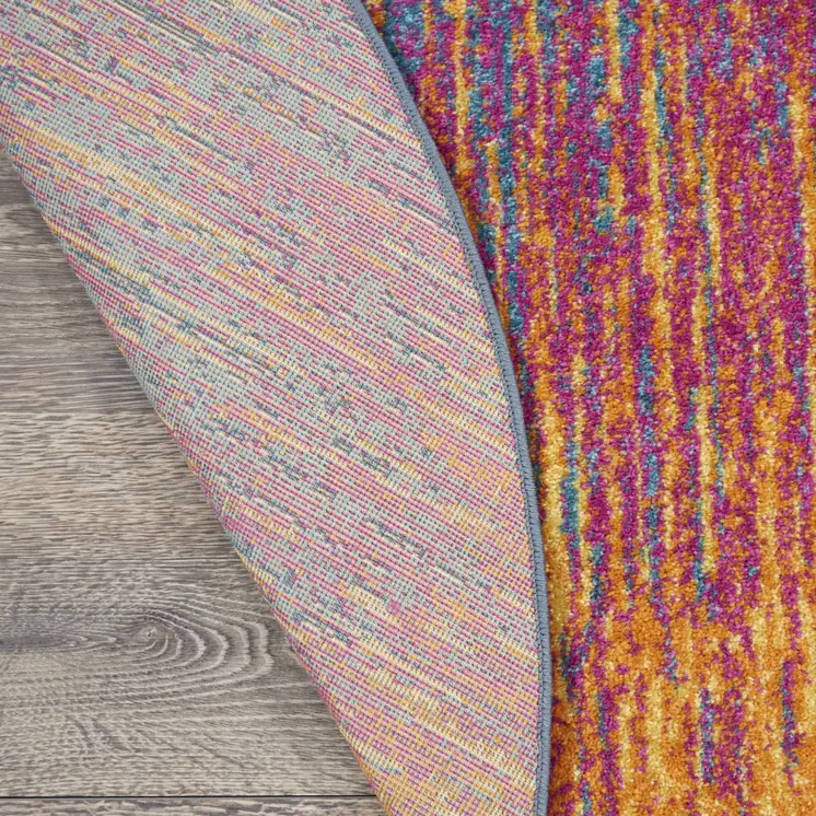 5' Blue And Orange Abstract Round Rug