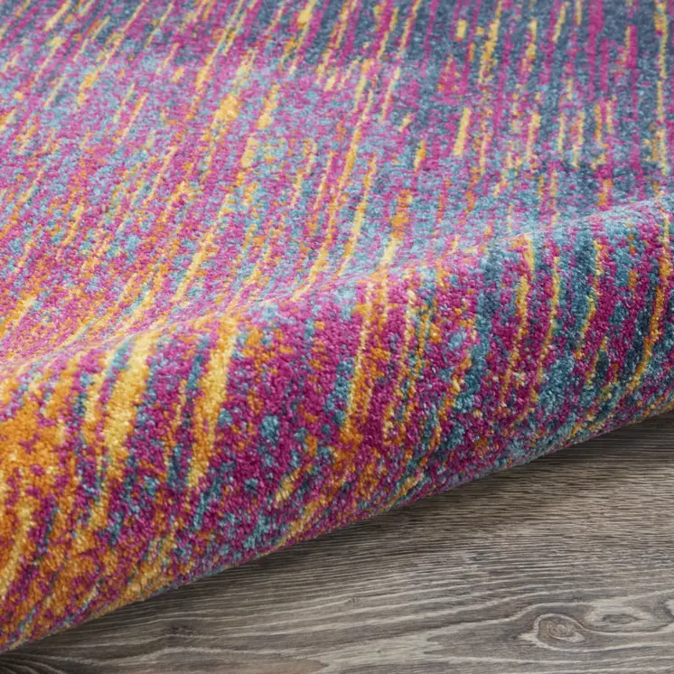 5' Blue And Orange Abstract Round Rug