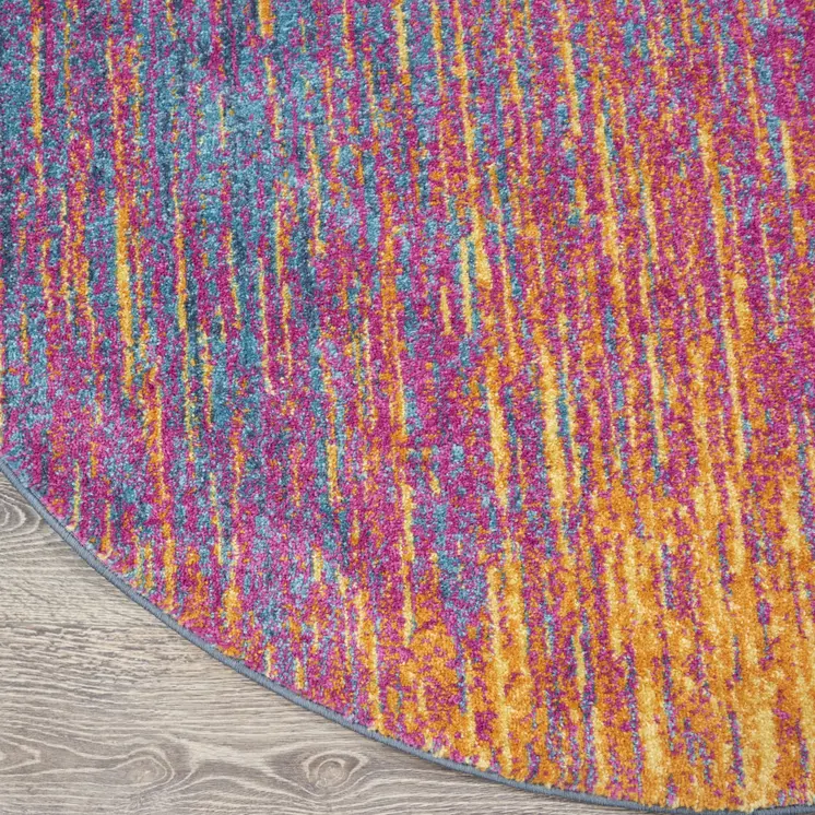 5' Blue And Orange Abstract Round Rug