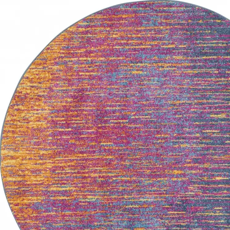 5' Blue And Orange Abstract Round Rug