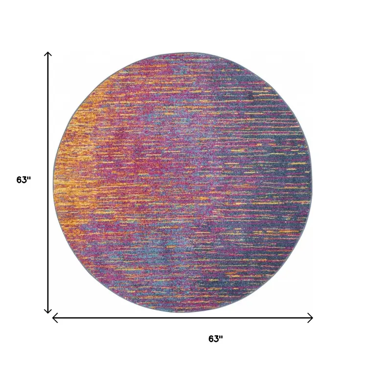 5' Blue And Orange Abstract Round Rug
