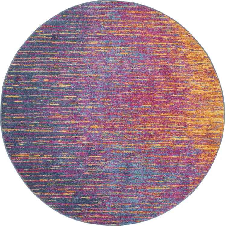 5' Blue And Orange Abstract Round Rug
