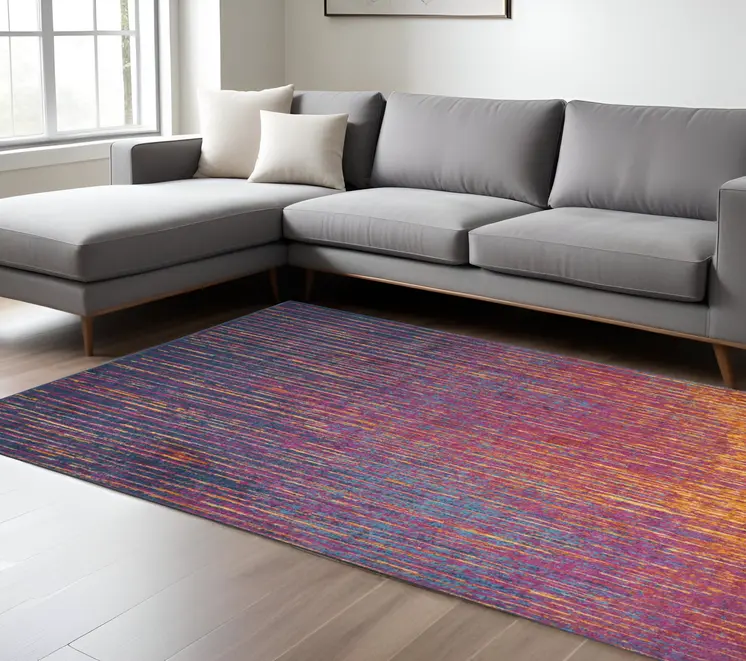 8' X 10' Blue And Orange Abstract Area Rug