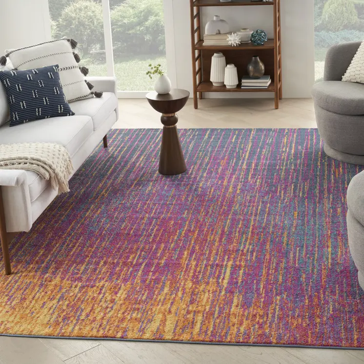 8' X 10' Blue And Orange Abstract Area Rug
