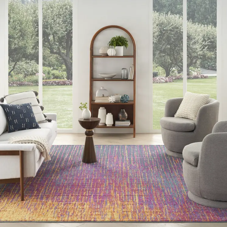 8' X 10' Blue And Orange Abstract Area Rug
