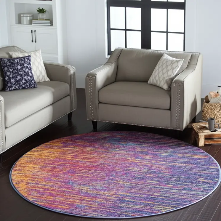 8' Blue And Orange Abstract Round Rug