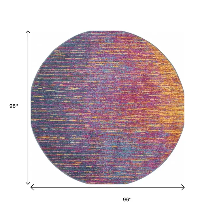 8' Blue And Orange Abstract Round Rug