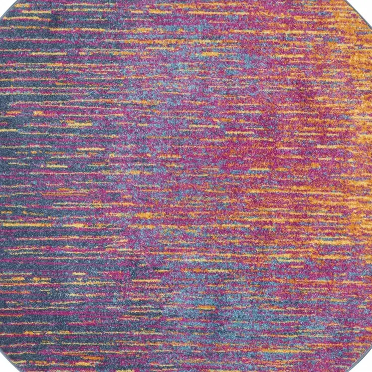 8' Blue And Orange Abstract Round Rug