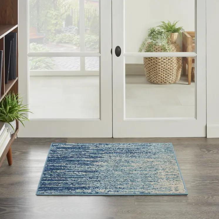 2' X 3' Blue And Ivory Abstract Area Rug