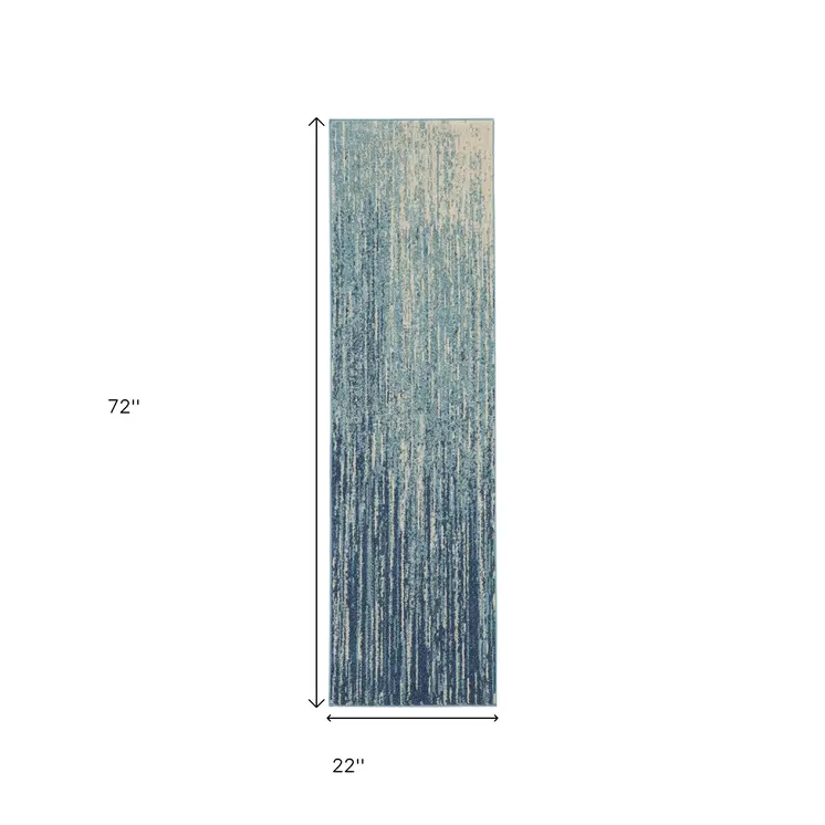6' Blue And Ivory Abstract Runner Rug