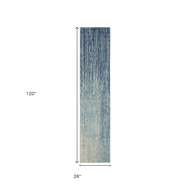 10' Blue And Ivory Abstract Runner Rug