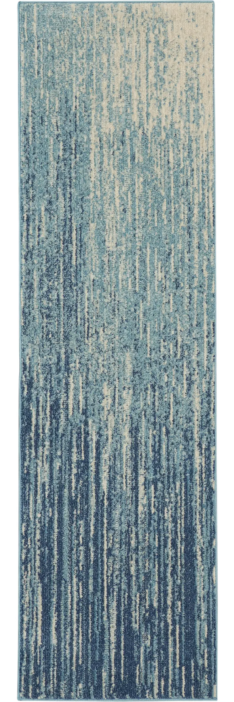 8' Blue And Ivory Abstract Runner Rug