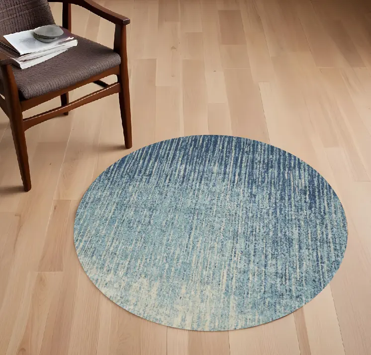 4' Blue And Ivory Abstract Round Rug