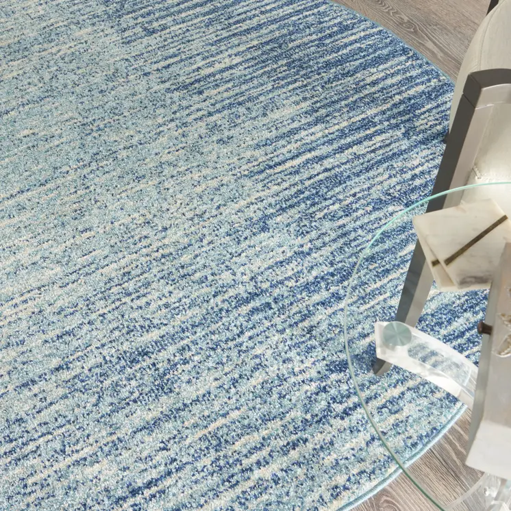 4' Blue And Ivory Abstract Round Rug