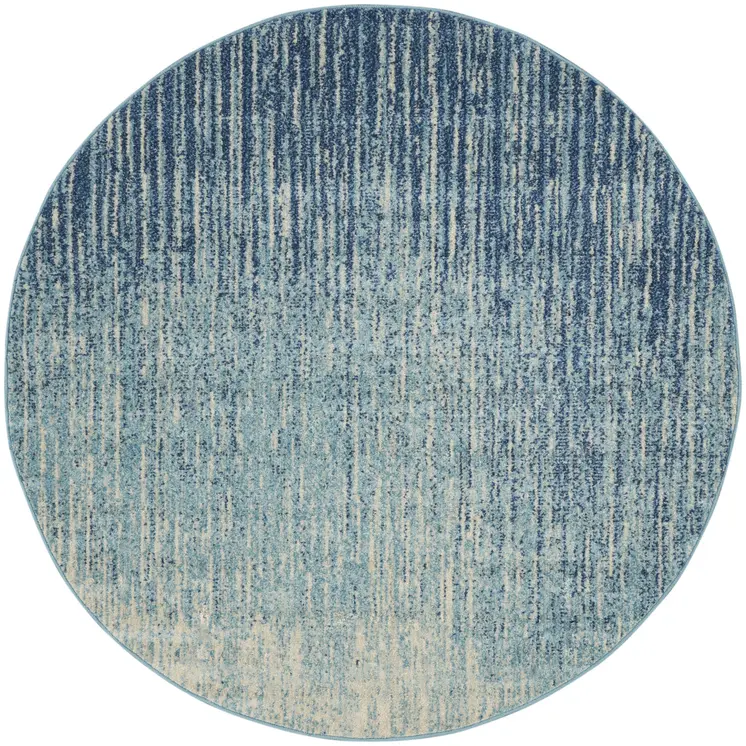 4' Blue And Ivory Abstract Round Rug