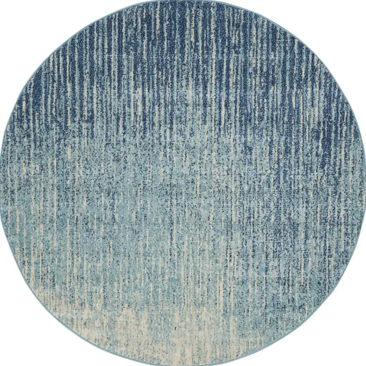 4' Blue And Ivory Abstract Round Rug