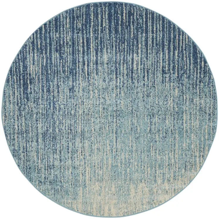 4' Blue And Ivory Abstract Round Rug