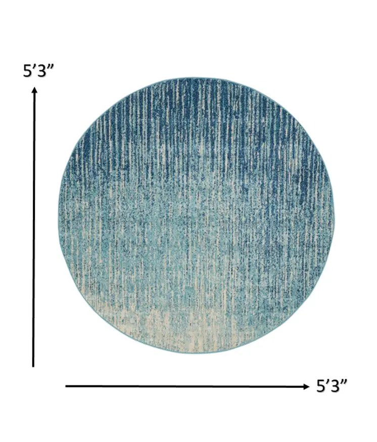 5' Blue And Ivory Abstract Round Rug
