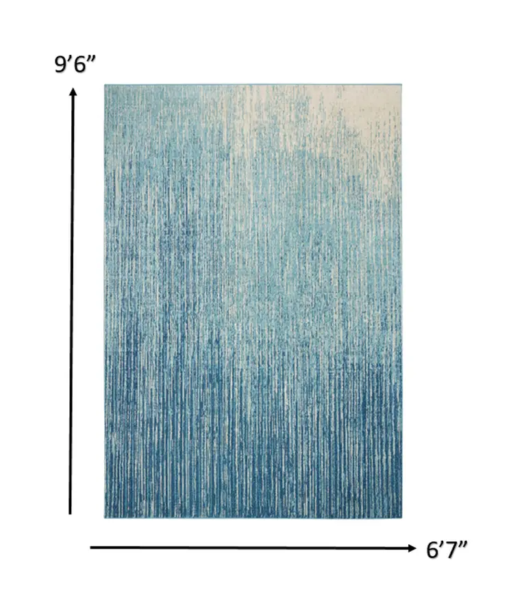 7' X 10' Blue And Ivory Abstract Area Rug