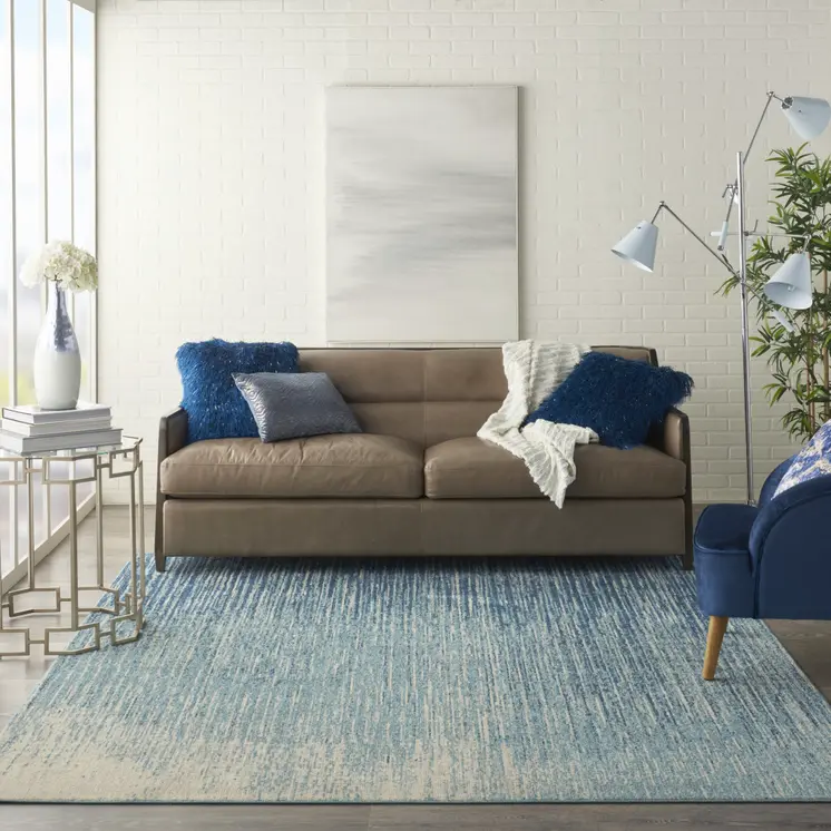 8' X 10' Blue And Ivory Abstract Area Rug