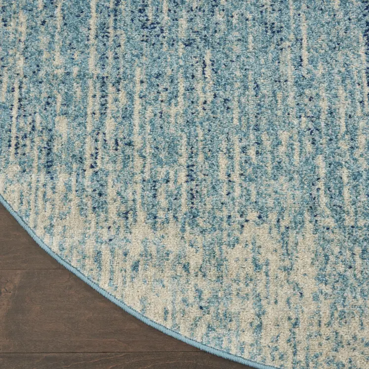 8' Blue And Ivory Abstract Round Rug
