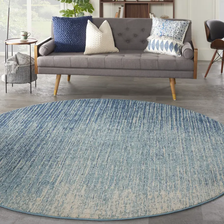 8' Blue And Ivory Abstract Round Rug