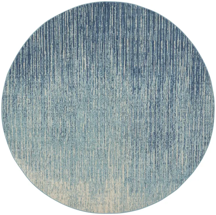 8' Blue And Ivory Abstract Round Rug