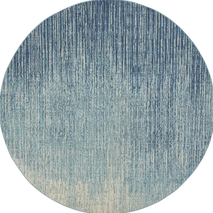 8' Blue And Ivory Abstract Round Rug