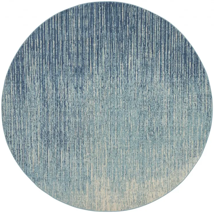 8' Blue And Ivory Abstract Round Rug