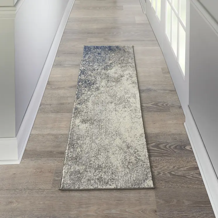 6' Gray And Ivory Abstract Runner Rug