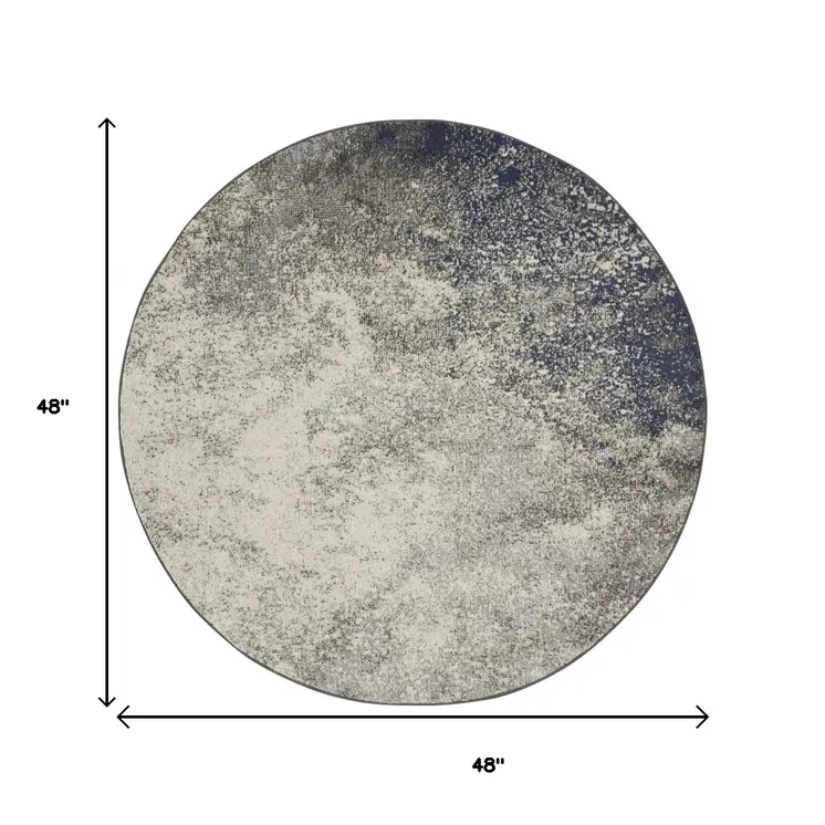 4' Gray And Ivory Abstract Round Rug