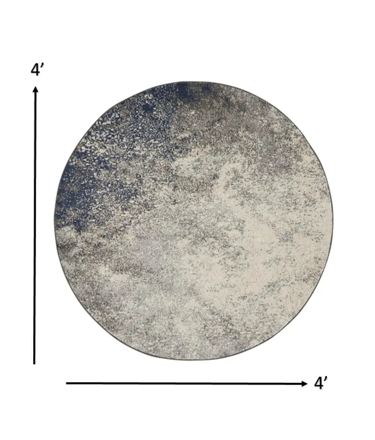 4' Gray And Ivory Abstract Round Rug