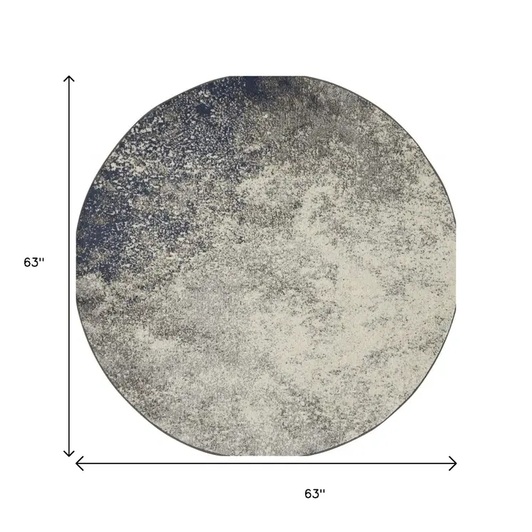 5' Gray And Ivory Abstract Round Rug
