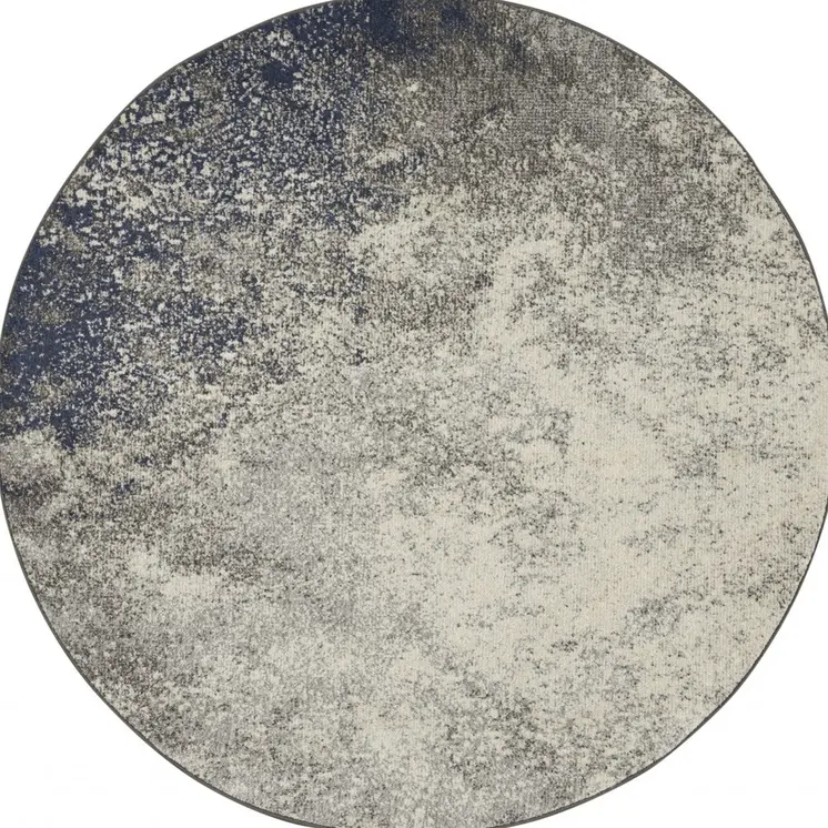 5' Gray And Ivory Abstract Round Rug