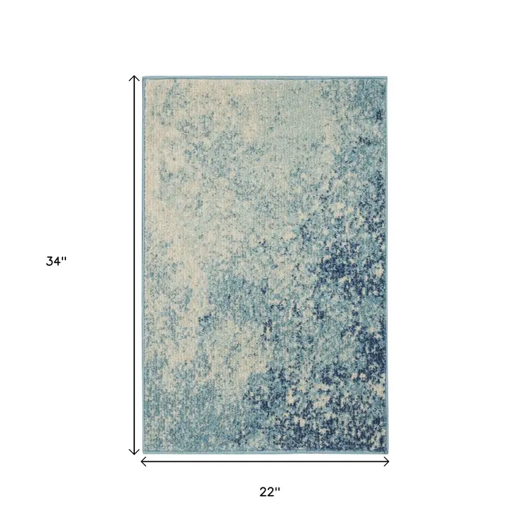 2' X 3' Blue And Ivory Abstract Area Rug