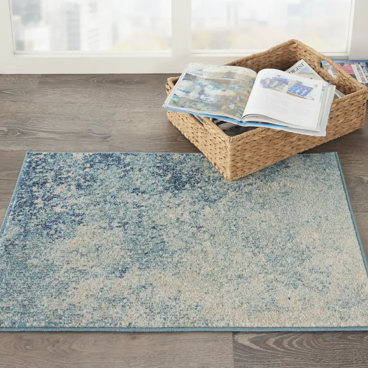 2' X 3' Blue And Ivory Abstract Area Rug