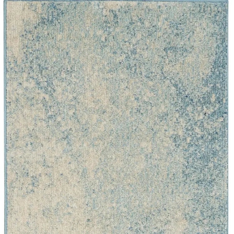 8' Blue And Ivory Abstract Runner Rug
