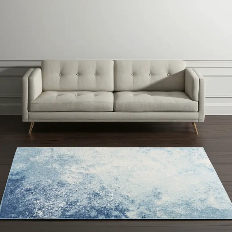 5' X 7' Blue And Ivory Abstract Area Rug