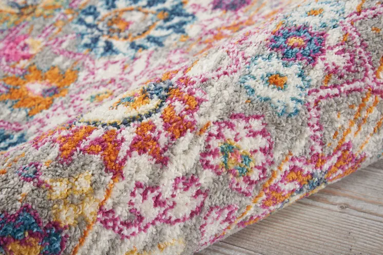 6' Silver Gray And Pink Floral Distressed Runner Rug