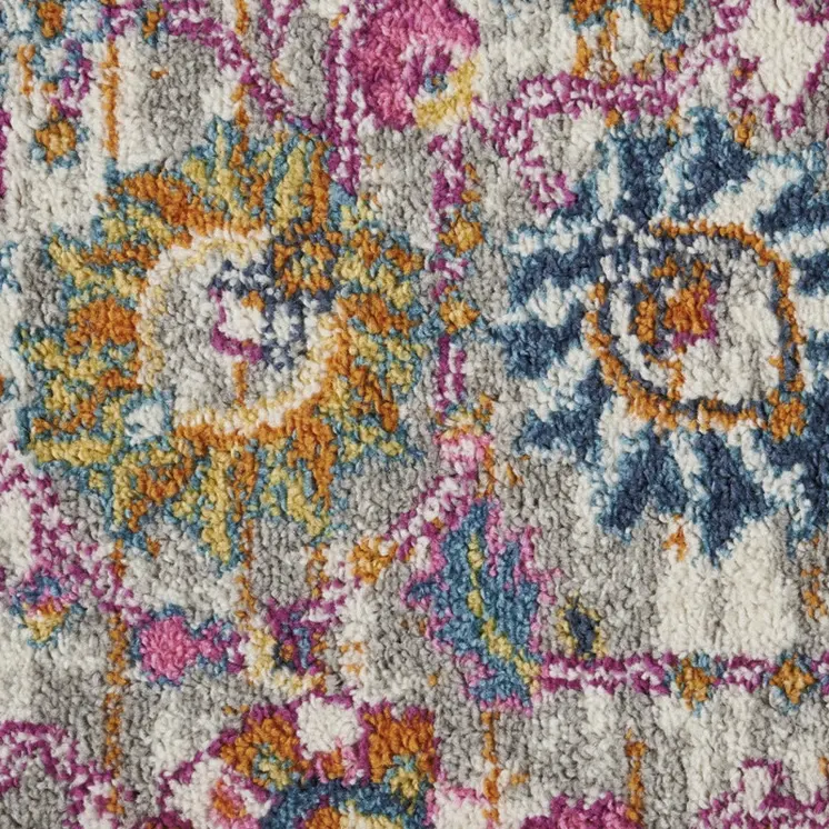 6' Silver Gray And Pink Floral Distressed Runner Rug