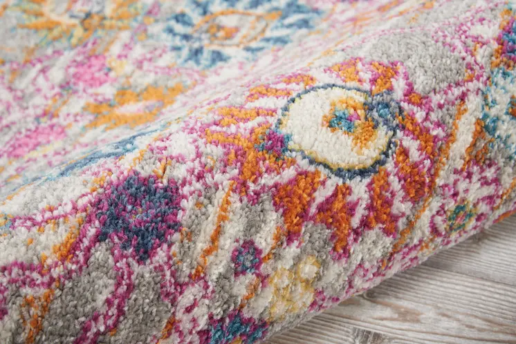 8' Silver Gray And Pink Floral Distressed Runner Rug